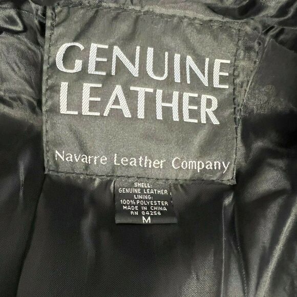 Vintage Navarre Genuine Leather Patchwork Black Belted Trench‎ Coat Womens Med - Picture 4 of 6